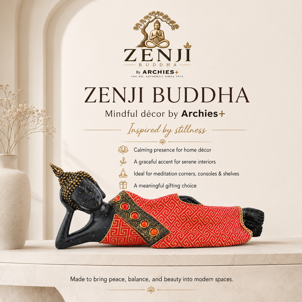 ZENJI Robe Detail Buddha Statue for Home Decor, Large Decorative Showpiece for Living Room, Office Desk, Meditation Corner, Entryway Console, Shelf Display, Housewarming, Diwali, Pack of 1