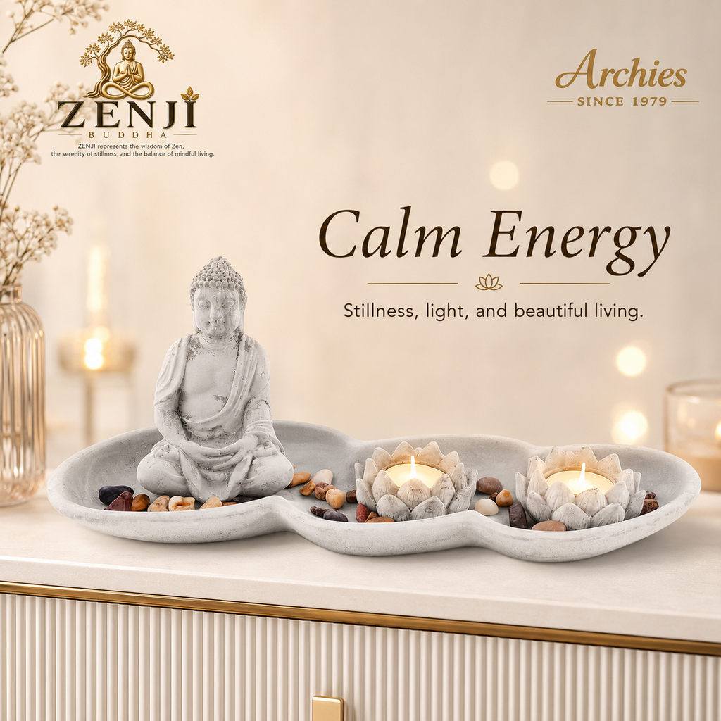 ZENJI Classic Buddha Statue for Home Decor, Large Decorative Showpiece for Living Room, Office Desk, Meditation Corner, Entryway Console, Shelf Display, Housewarming, Diwali, Bedroom Shelf, Pack of 1