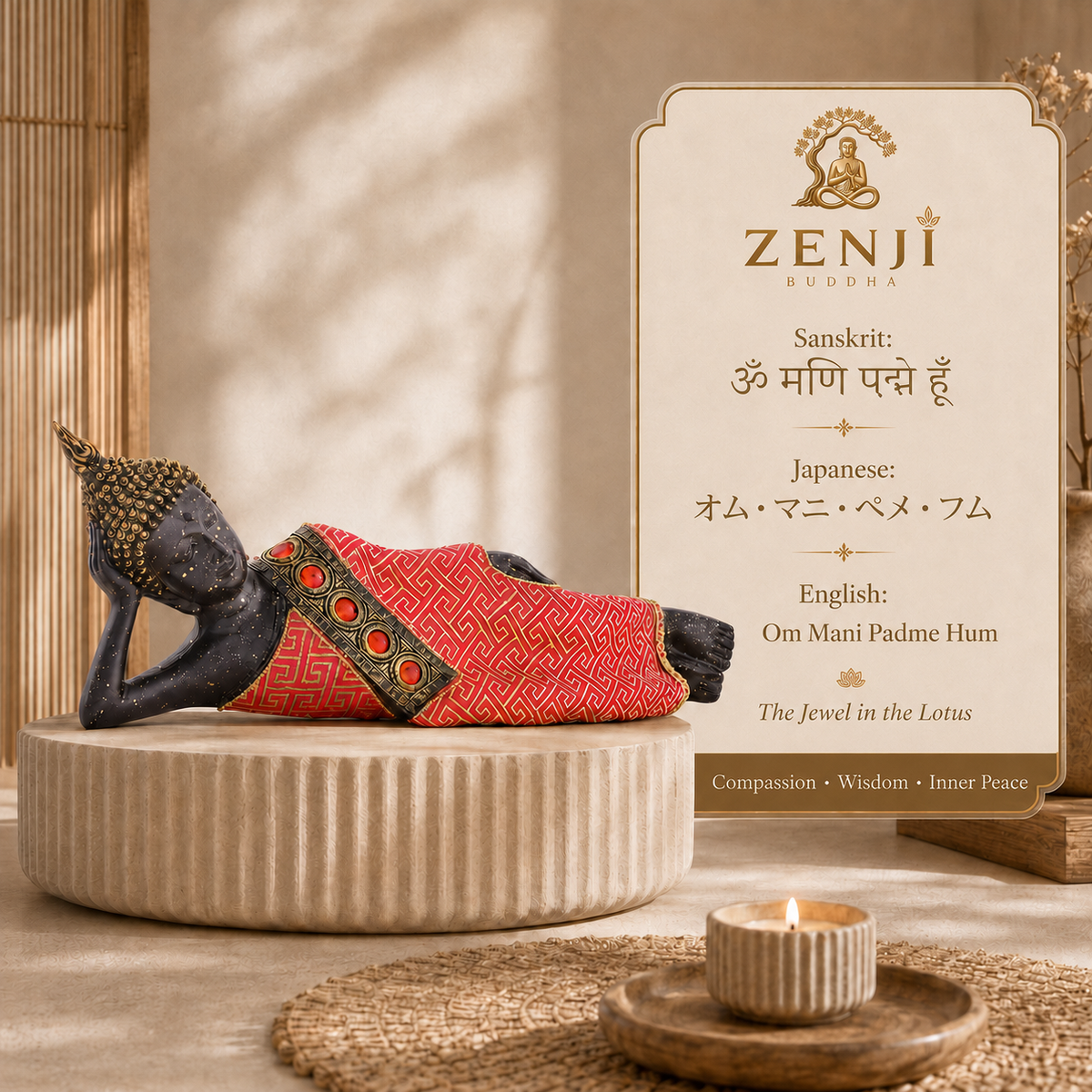ZENJI Robe Detail Buddha Statue for Home Decor, Large Decorative Showpiece for Living Room, Office Desk, Meditation Corner, Entryway Console, Shelf Display, Housewarming, Diwali, Pack of 1