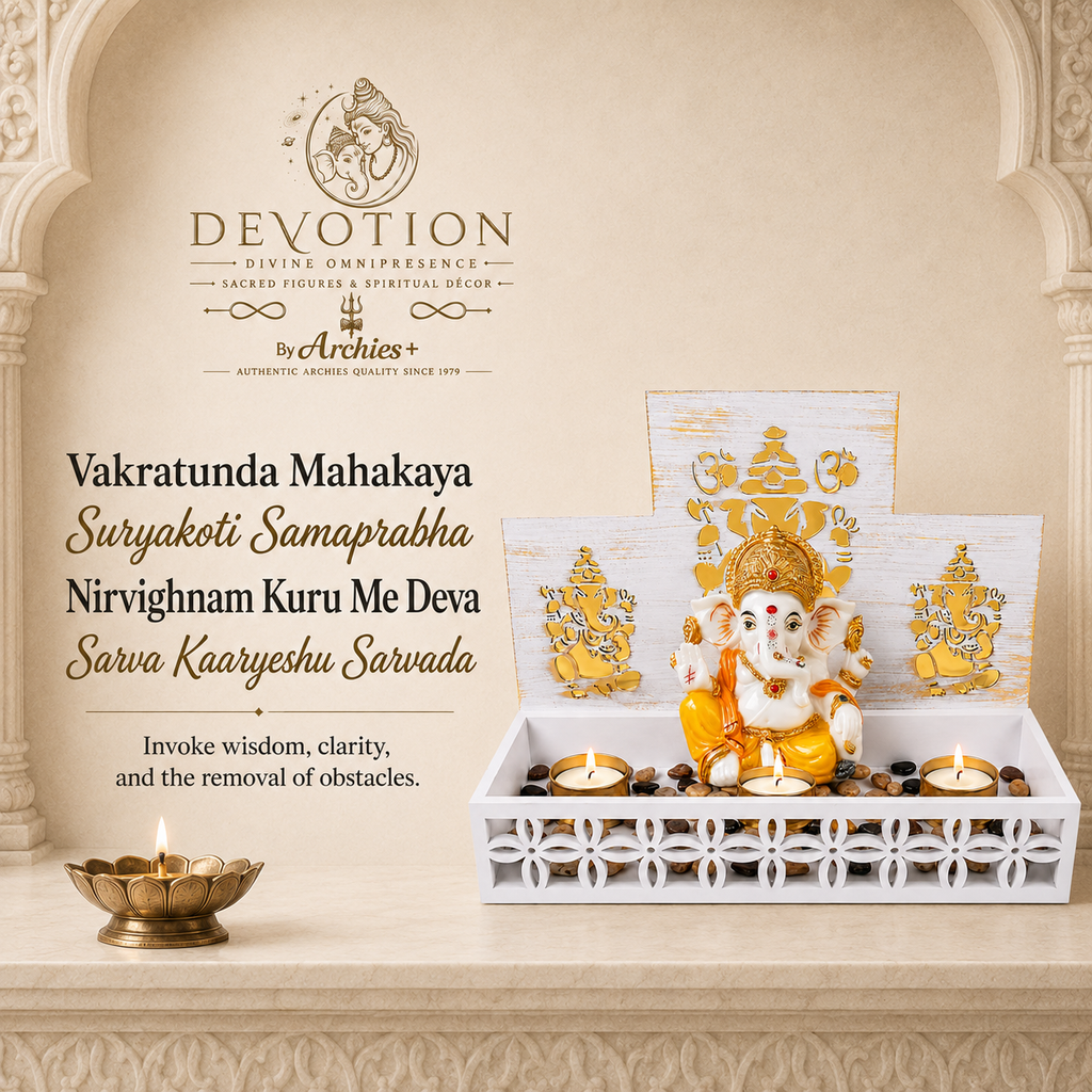 DEVOTION Ganesha Tealight Mandir Set for Home Decor, Extra Large Decorative Pooja Display for Pooja Room, Home Temple, Living Room, Office Desk, Entryway Shelf, Housewarming, Diwali, Pack of 1