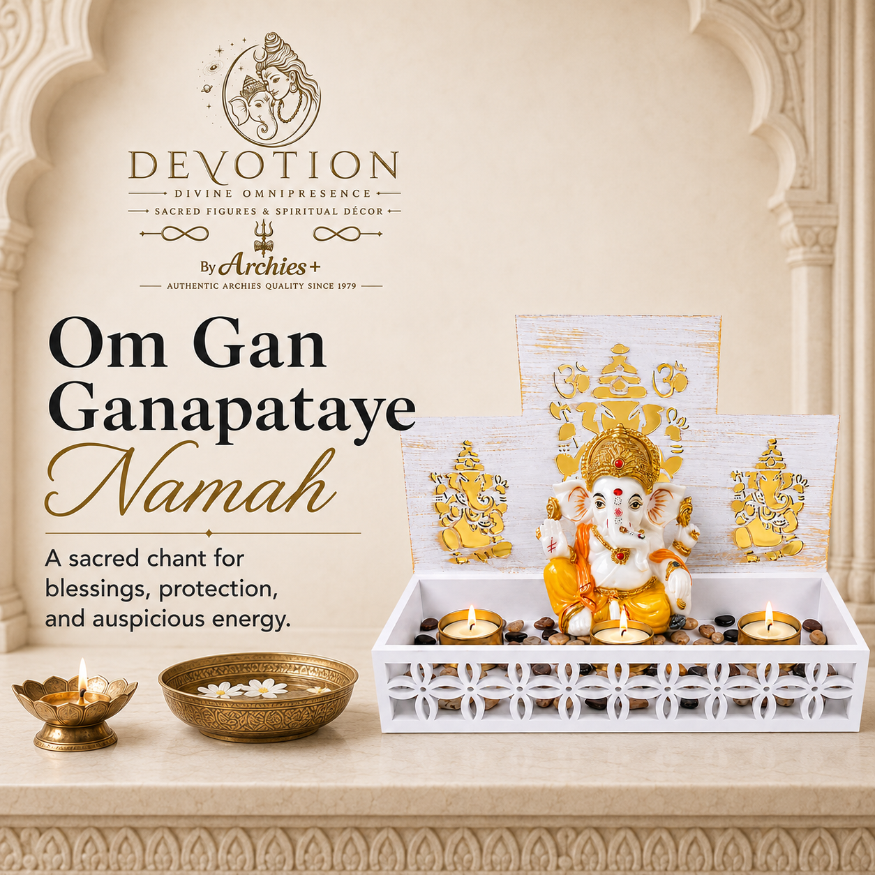 DEVOTION Ganesha Tealight Mandir Set for Home Decor, Extra Large Decorative Pooja Display for Pooja Room, Home Temple, Living Room, Office Desk, Entryway Shelf, Housewarming, Diwali, Pack of 1