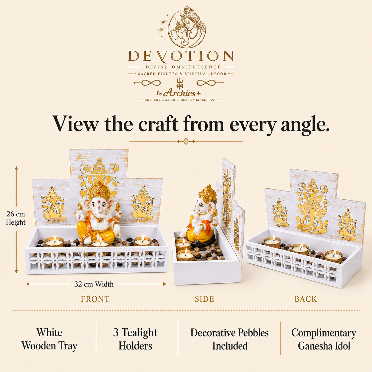 DEVOTION Ganesha Tealight Mandir Set for Home Decor, Extra Large Decorative Pooja Display for Pooja Room, Home Temple, Living Room, Office Desk, Entryway Shelf, Housewarming, Diwali, Pack of 1