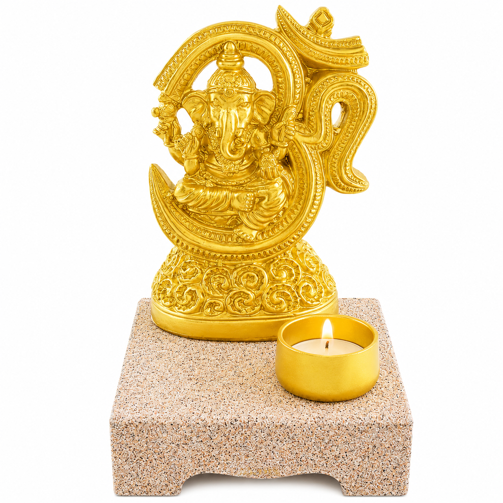 DEVOTION Om Ganesha Tealight Holder for Home Decor, Large Decorative Pooja Display for Pooja Room, Home Temple, Living Room, Office Desk, Entryway Shelf, Housewarming, Diwali, Pack of 1