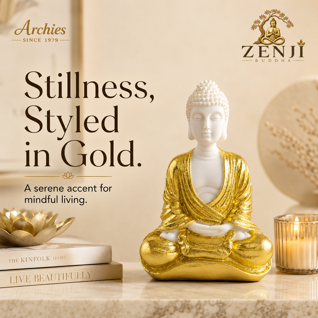 ZENJI Meditating Buddha Statue for Home Decor, Large Decorative Showpiece for Living Room, Office Desk, Meditation Corner, Entryway Console, Shelf Display, Housewarming, Diwali, Pack of 1