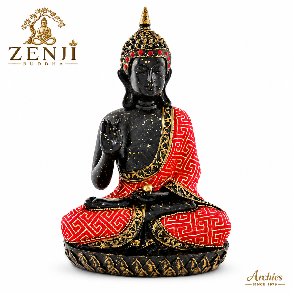 ZENJI Robe Detail Buddha Statue for Home Decor, Large Decorative Showpiece for Living Room, Office Desk, Meditation Corner, Entryway Console, Shelf Display, Housewarming, Diwali, Pack of 1