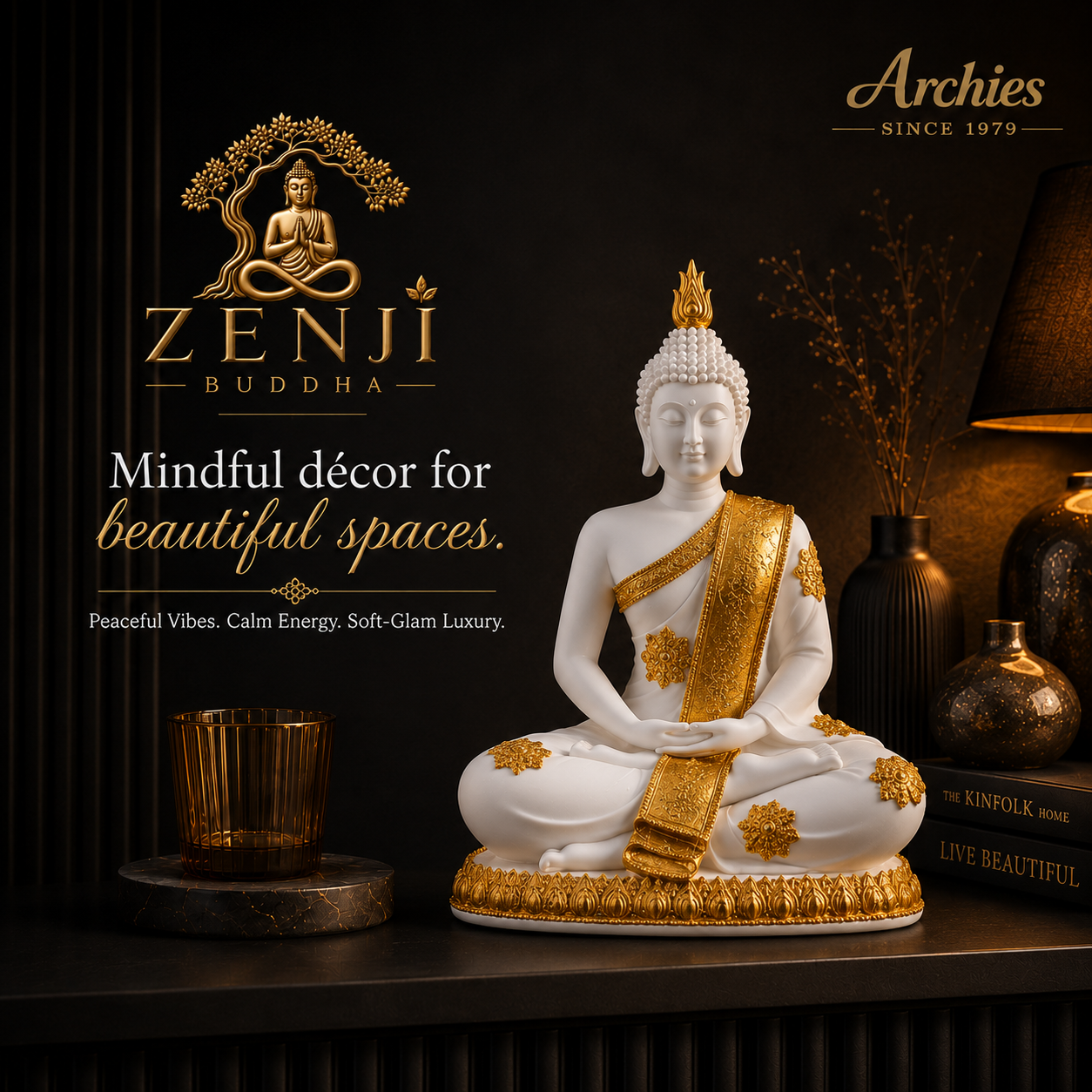ZENJI Meditating Buddha Statue for Home Decor, Large Decorative Showpiece for Living Room, Office Desk, Meditation Corner, Entryway Console, Shelf Display, Housewarming, Diwali, Pack of 1