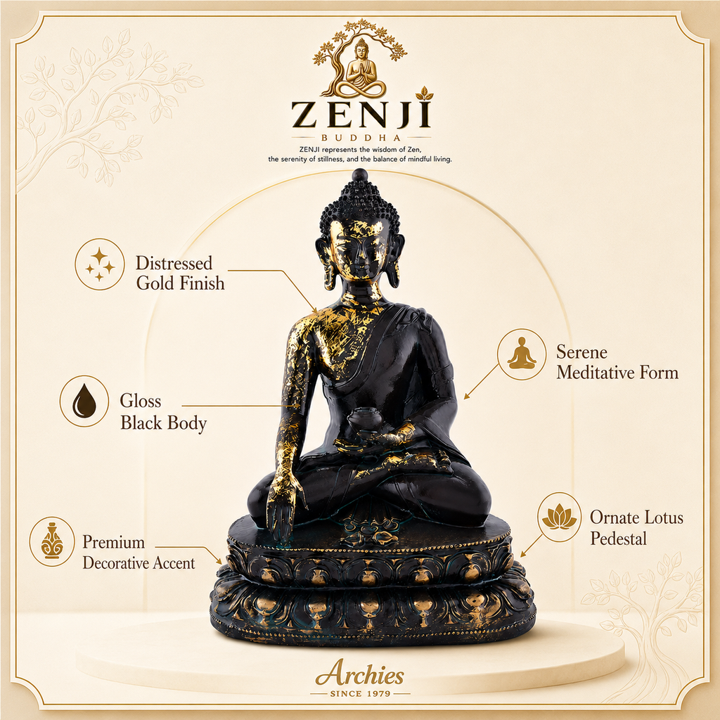 ZENJI Meditating Buddha Statue for Home Decor, Large Decorative Showpiece for Living Room, Office Desk, Meditation Corner, Entryway Console, Shelf Display, Housewarming, Diwali, Pack of 1