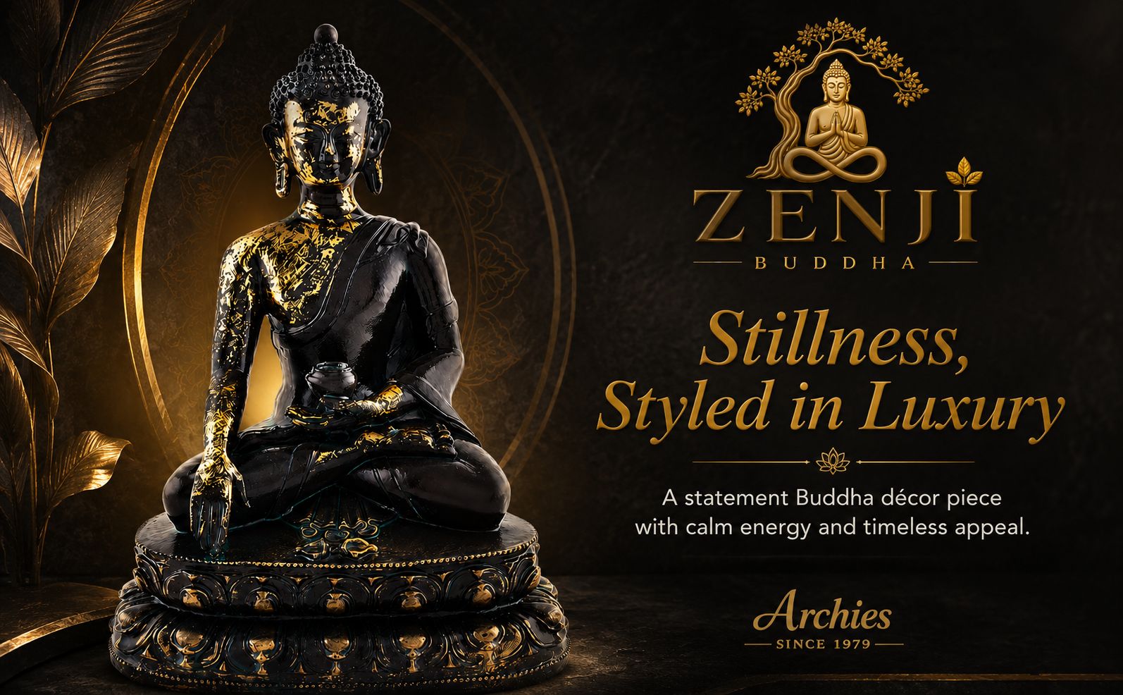 ZENJI Meditating Buddha Statue for Home Decor, Large Decorative Showpiece for Living Room, Office Desk, Meditation Corner, Entryway Console, Shelf Display, Housewarming, Diwali, Pack of 1