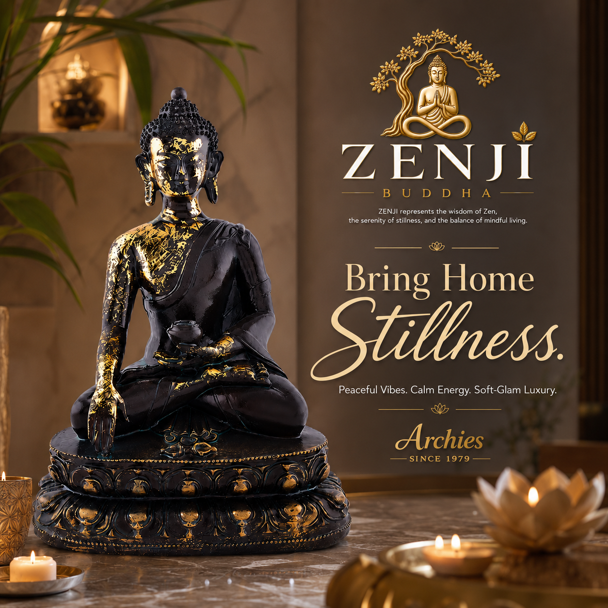 ZENJI Meditating Buddha Statue for Home Decor, Large Decorative Showpiece for Living Room, Office Desk, Meditation Corner, Entryway Console, Shelf Display, Housewarming, Diwali, Pack of 1