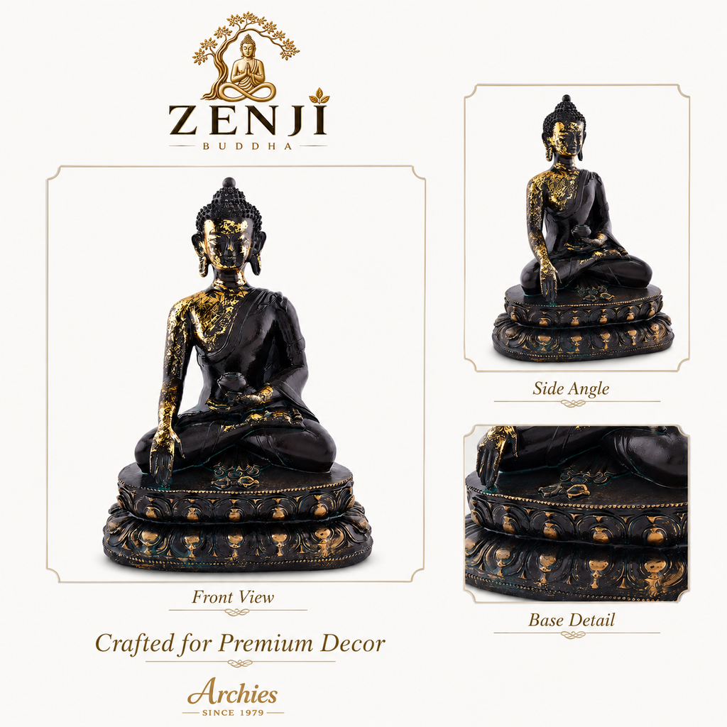 ZENJI Meditating Buddha Statue for Home Decor, Large Decorative Showpiece for Living Room, Office Desk, Meditation Corner, Entryway Console, Shelf Display, Housewarming, Diwali, Pack of 1