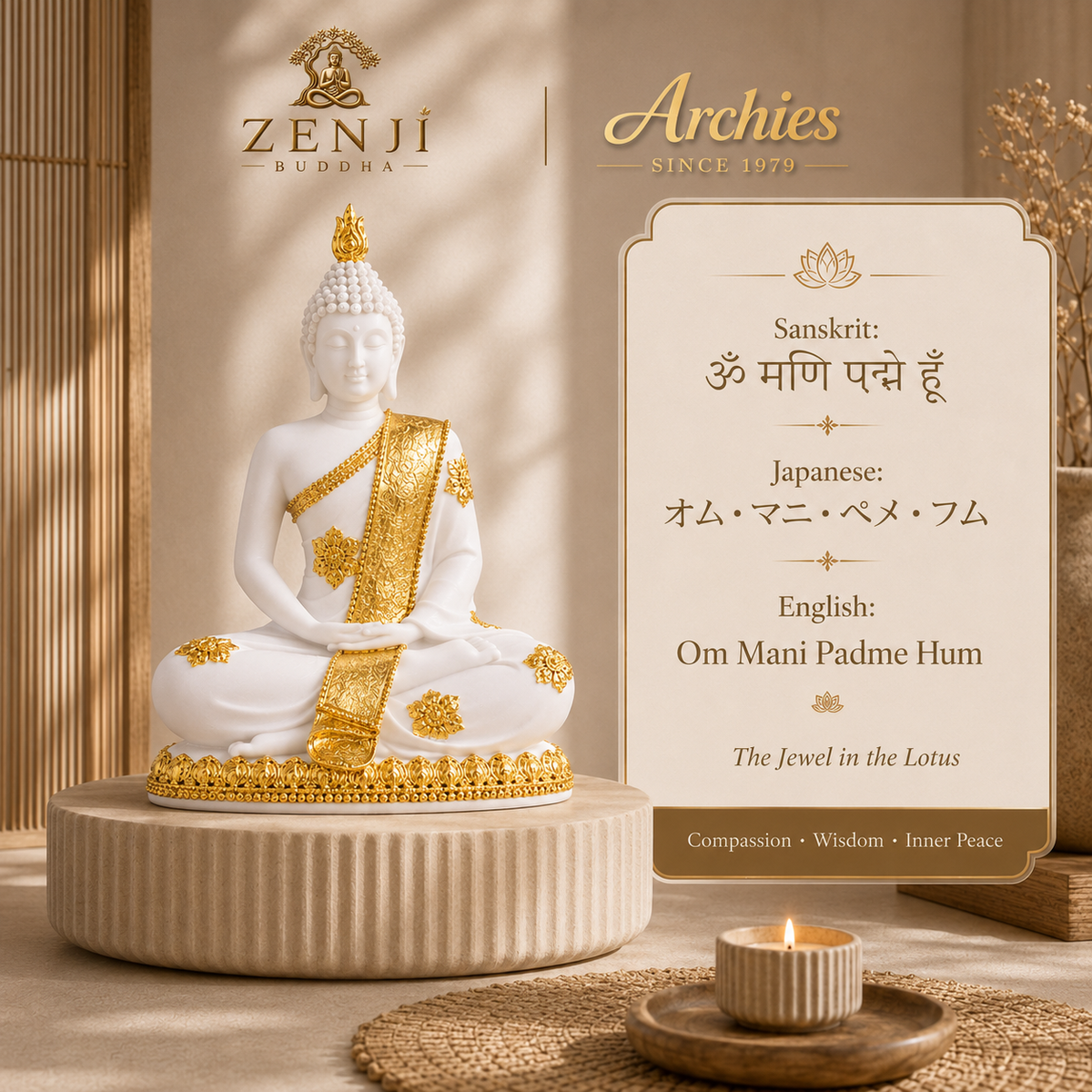 ZENJI Meditating Buddha Statue for Home Decor, Large Decorative Showpiece for Living Room, Office Desk, Meditation Corner, Entryway Console, Shelf Display, Housewarming, Diwali, Pack of 1