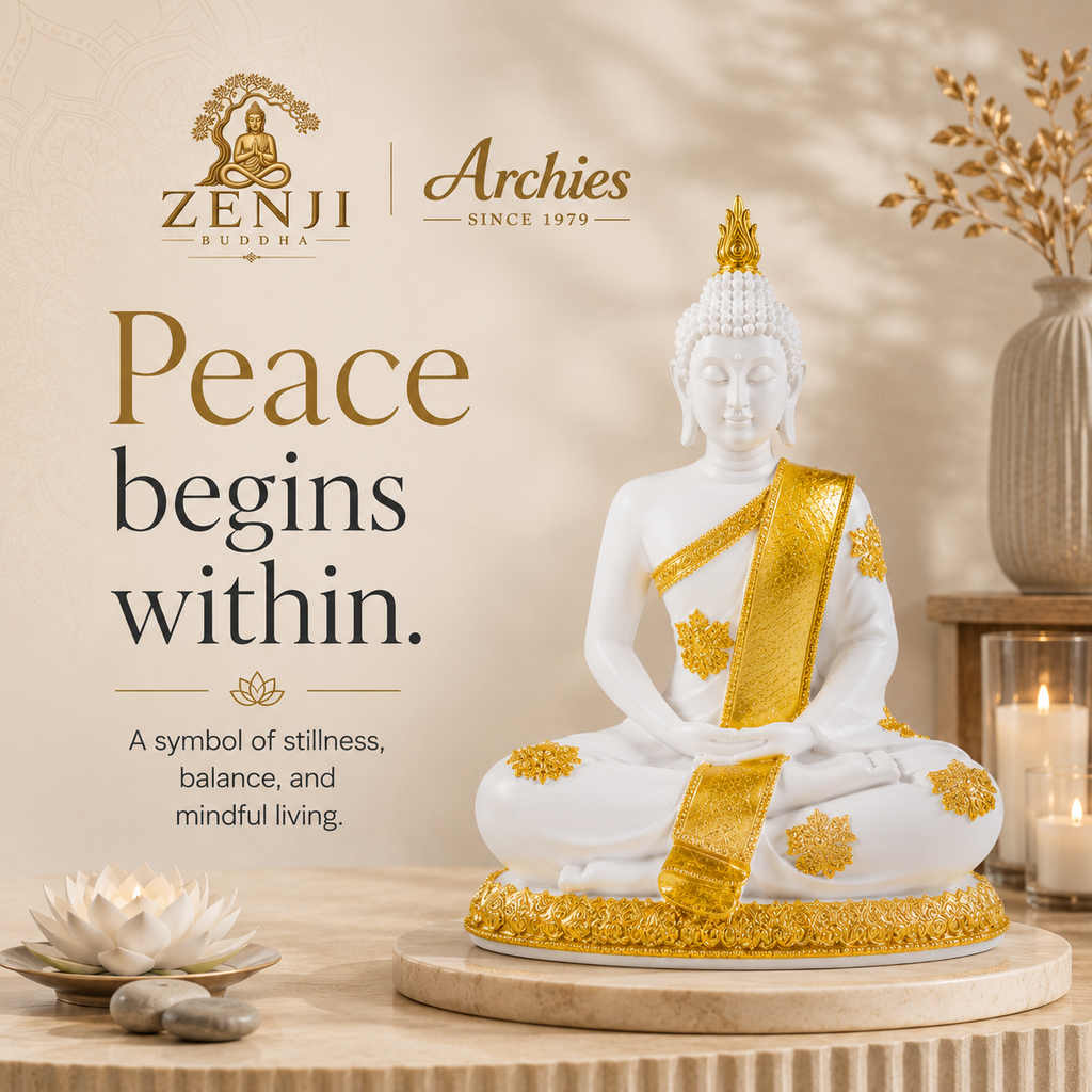 ZENJI Meditating Buddha Statue for Home Decor, Large Decorative Showpiece for Living Room, Office Desk, Meditation Corner, Entryway Console, Shelf Display, Housewarming, Diwali, Pack of 1