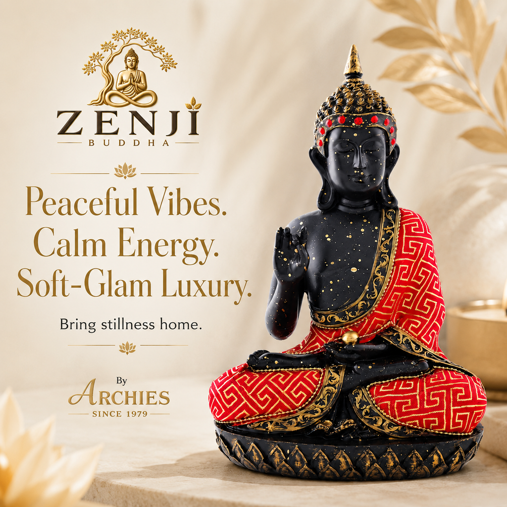 ZENJI Robe Detail Buddha Statue for Home Decor, Large Decorative Showpiece for Living Room, Office Desk, Meditation Corner, Entryway Console, Shelf Display, Housewarming, Diwali, Pack of 1
