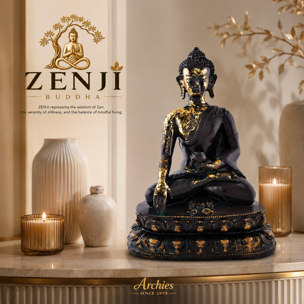 ZENJI Meditating Buddha Statue for Home Decor, Large Decorative Showpiece for Living Room, Office Desk, Meditation Corner, Entryway Console, Shelf Display, Housewarming, Diwali, Pack of 1