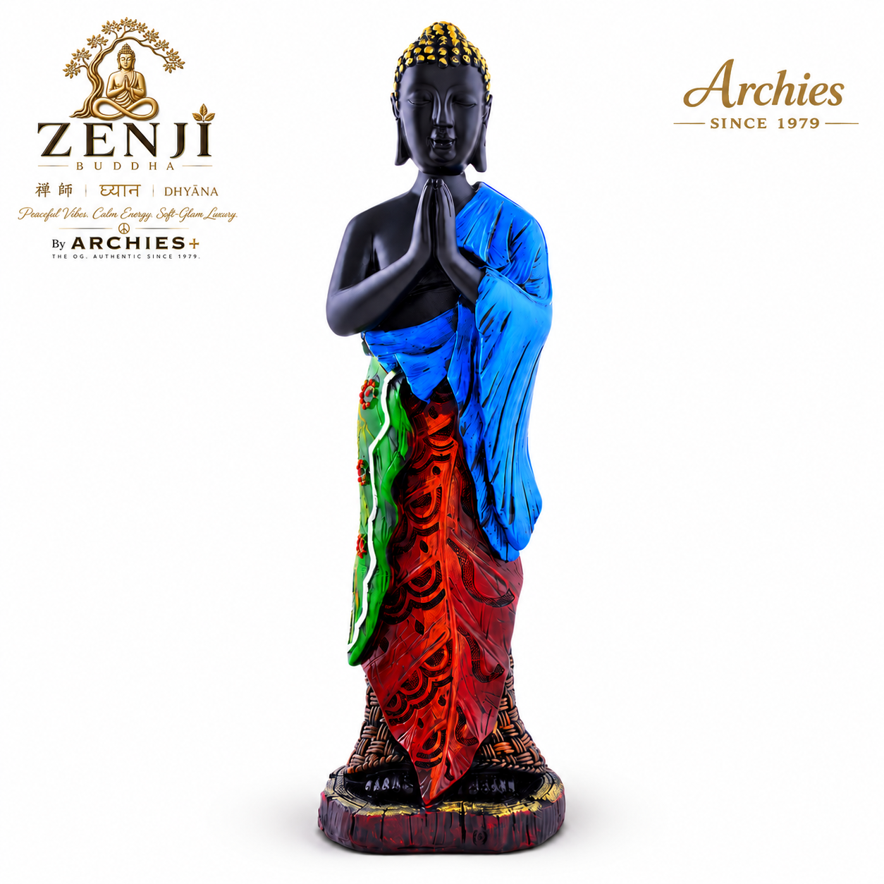 ZENJI Meditating Buddha Statue for Home Decor, Large Decorative Showpiece for Living Room, Office Desk, Meditation Corner, Entryway Console, Shelf Display, Housewarming, Diwali, Pack of 1