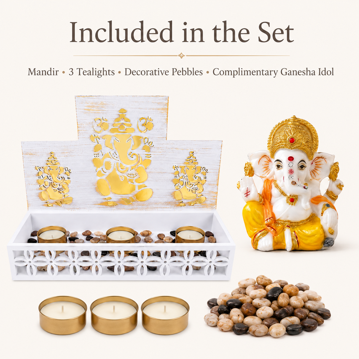 DEVOTION Ganesha Tealight Mandir Set for Home Decor, Extra Large Decorative Pooja Display for Pooja Room, Home Temple, Living Room, Office Desk, Entryway Shelf, Housewarming, Diwali, Pack of 1