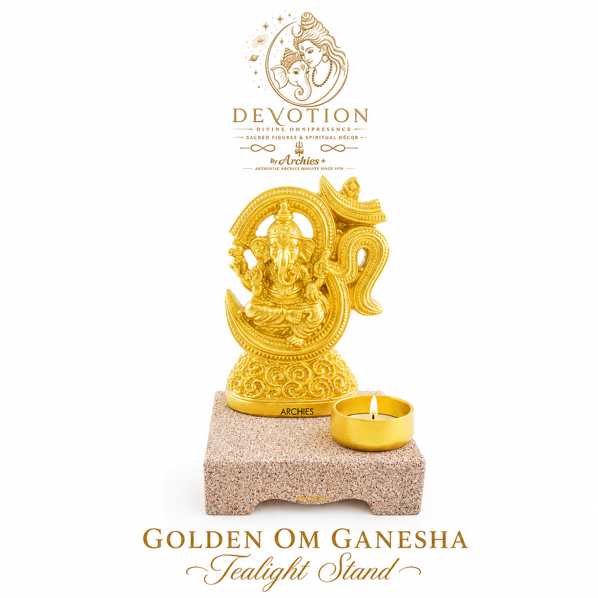 DEVOTION Om Ganesha Tealight Holder for Home Decor, Large Decorative Pooja Display for Pooja Room, Home Temple, Living Room, Office Desk, Entryway Shelf, Housewarming, Diwali, Pack of 1