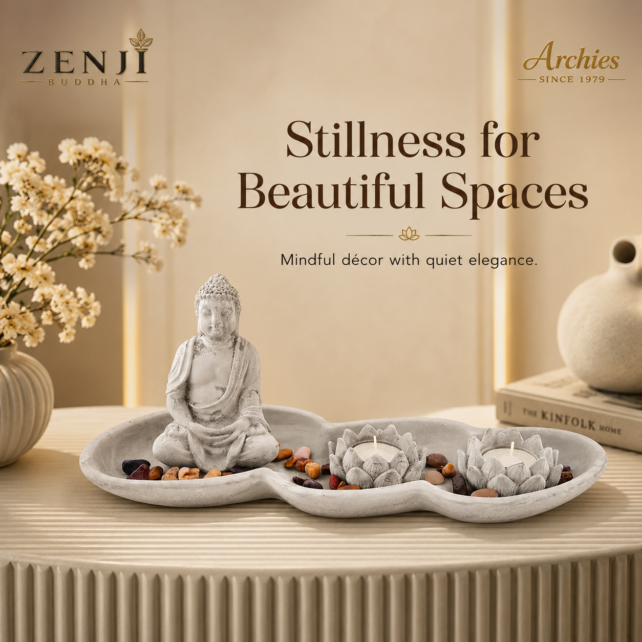 ZENJI Classic Buddha Statue for Home Decor, Large Decorative Showpiece for Living Room, Office Desk, Meditation Corner, Entryway Console, Shelf Display, Housewarming, Diwali, Bedroom Shelf, Pack of 1