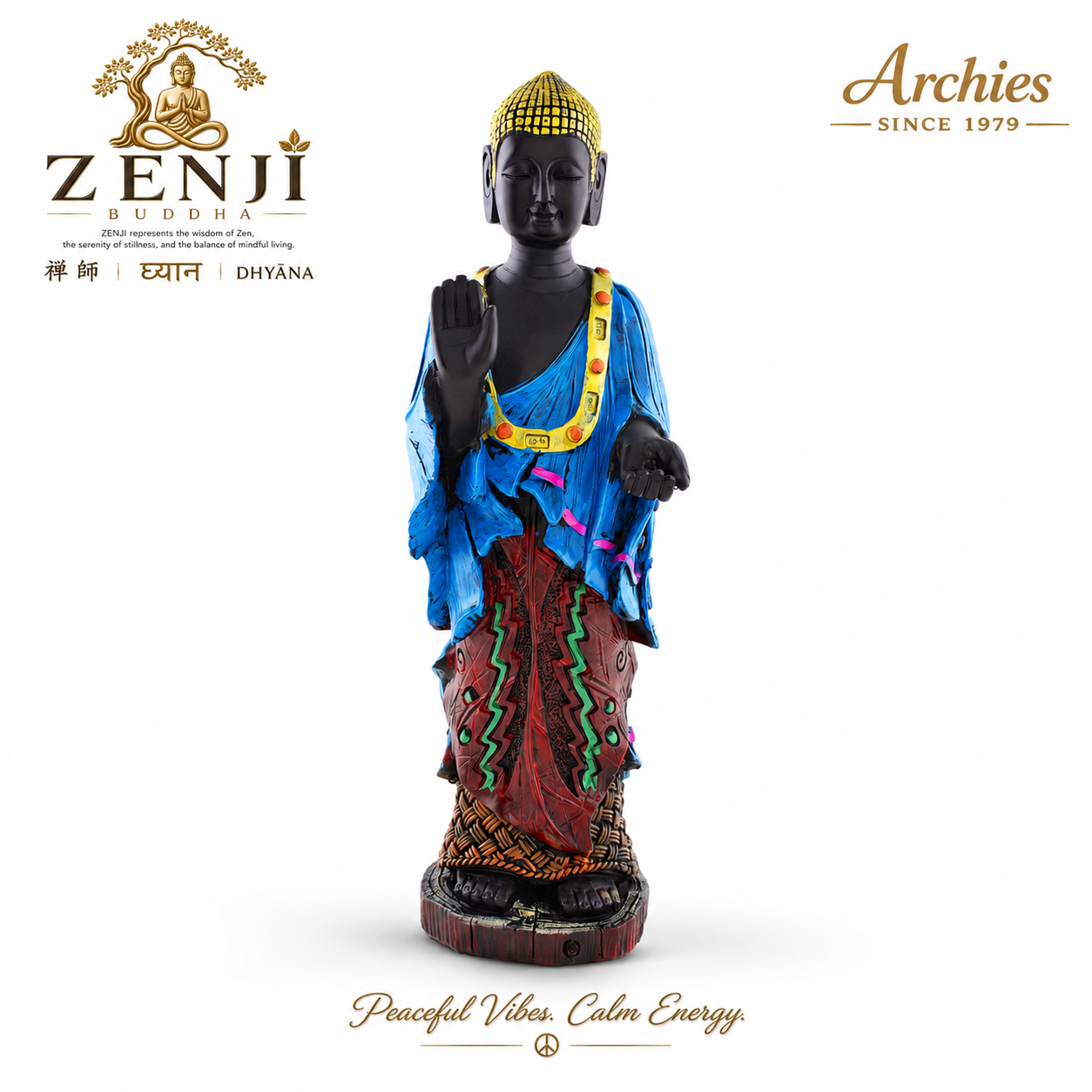 ZENJI Meditating Buddha Statue for Home Decor, Large Decorative Showpiece for Living Room, Office Desk, Meditation Corner, Entryway Console, Shelf Display, Housewarming, Diwali, Pack of 1