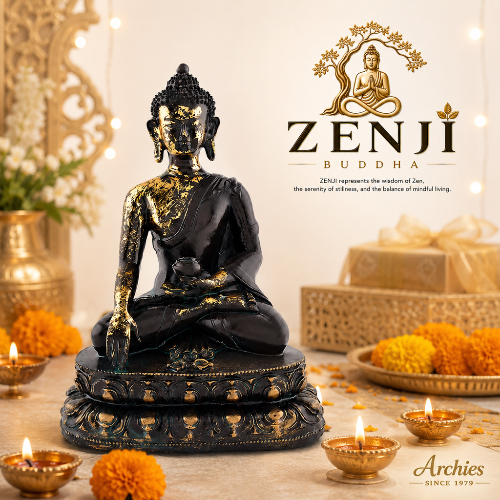 ZENJI Meditating Buddha Statue for Home Decor, Large Decorative Showpiece for Living Room, Office Desk, Meditation Corner, Entryway Console, Shelf Display, Housewarming, Diwali, Pack of 1