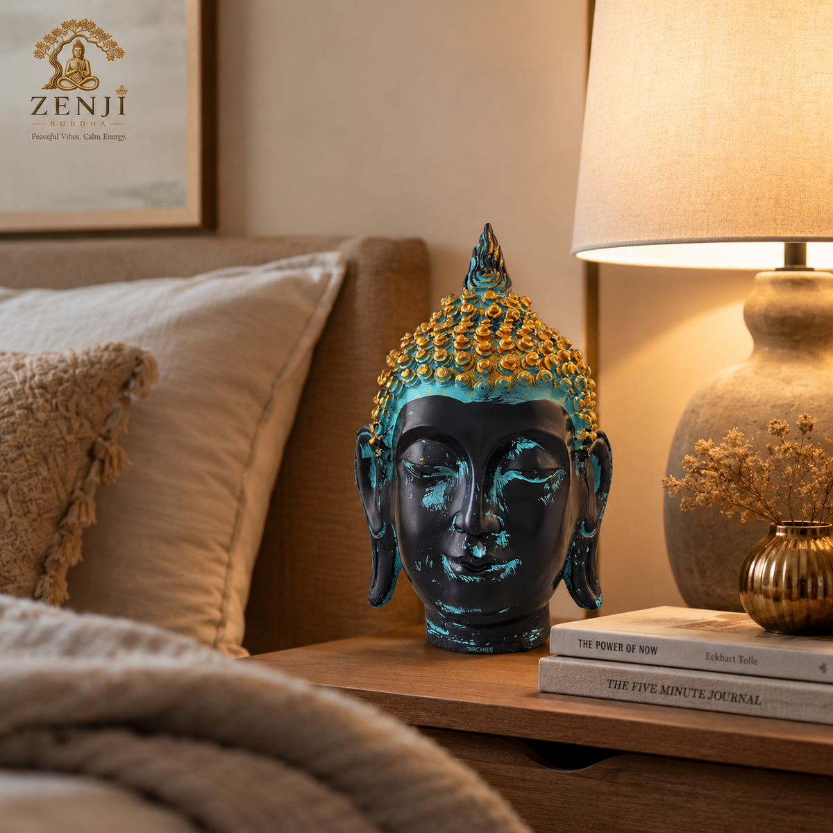ZENJI Classic Buddha Statue for Home Decor, Large Decorative Showpiece for Living Room, Office Desk, Meditation Corner, Entryway Console, Shelf Display, Housewarming, Diwali, Bedroom Shelf, Pack of 1