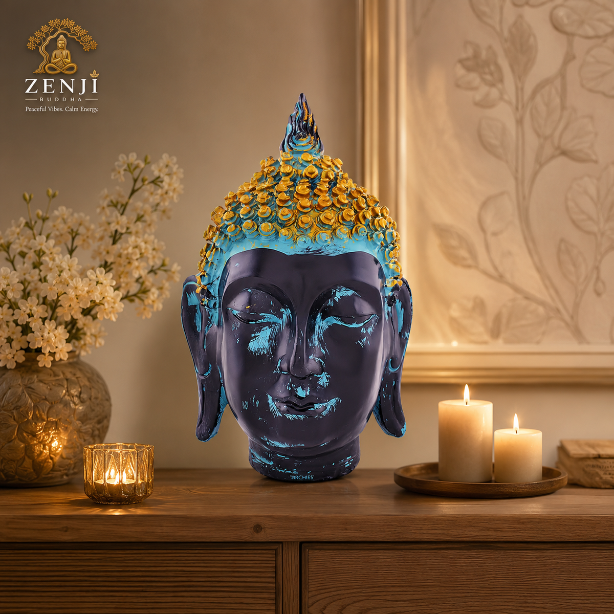 ZENJI Classic Buddha Statue for Home Decor, Large Decorative Showpiece for Living Room, Office Desk, Meditation Corner, Entryway Console, Shelf Display, Housewarming, Diwali, Bedroom Shelf, Pack of 1