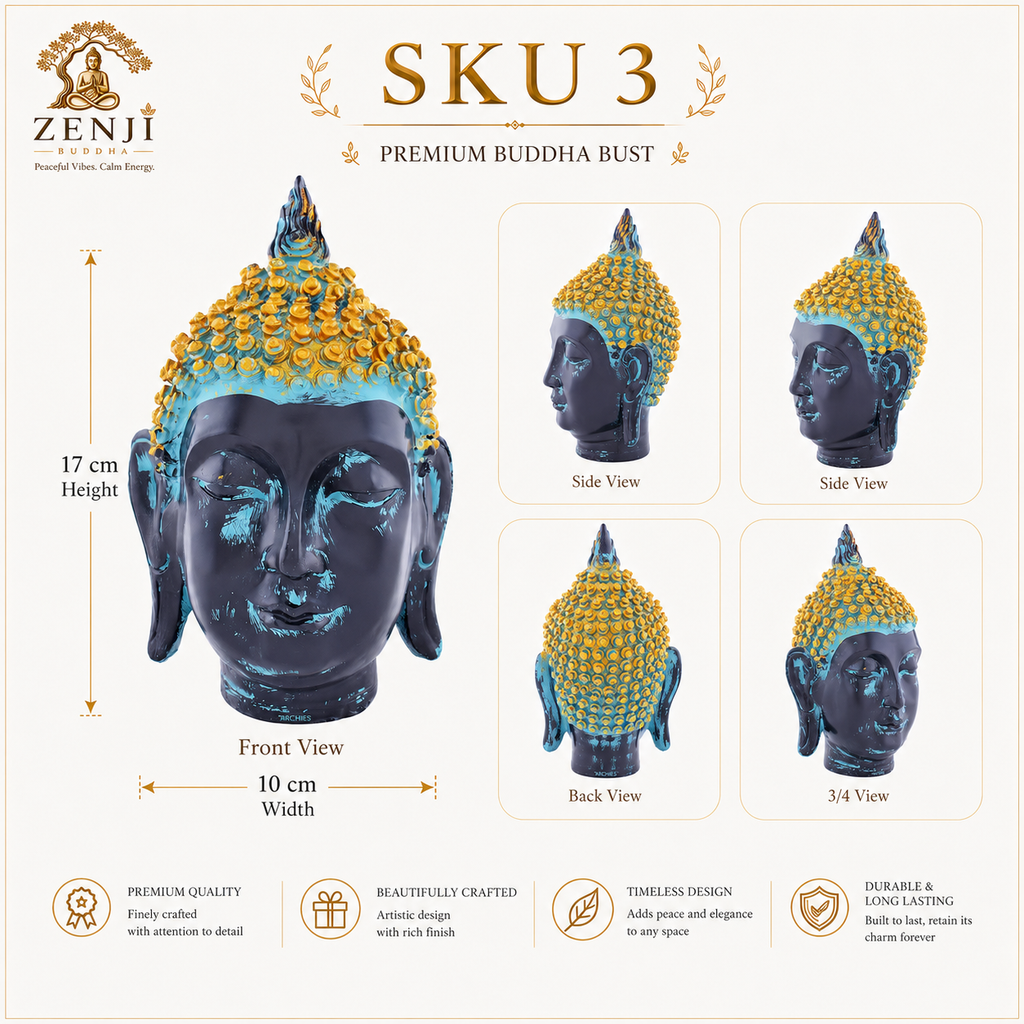 ZENJI Classic Buddha Statue for Home Decor, Large Decorative Showpiece for Living Room, Office Desk, Meditation Corner, Entryway Console, Shelf Display, Housewarming, Diwali, Bedroom Shelf, Pack of 1