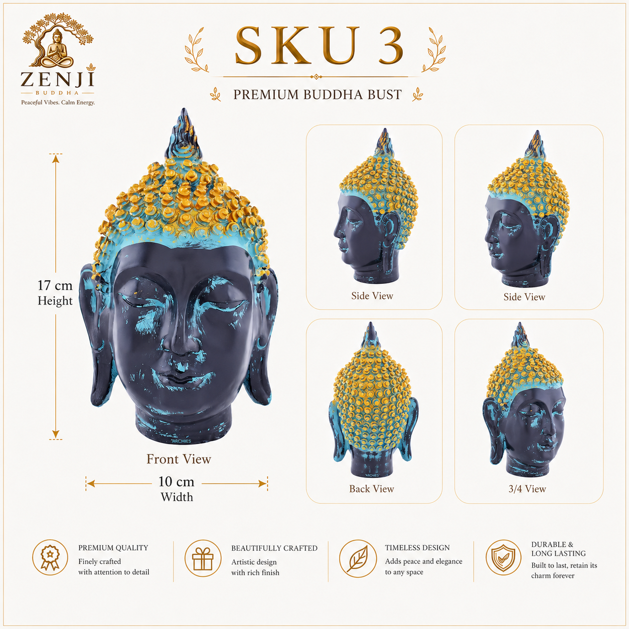 ZENJI Classic Buddha Statue for Home Decor, Large Decorative Showpiece for Living Room, Office Desk, Meditation Corner, Entryway Console, Shelf Display, Housewarming, Diwali, Bedroom Shelf, Pack of 1
