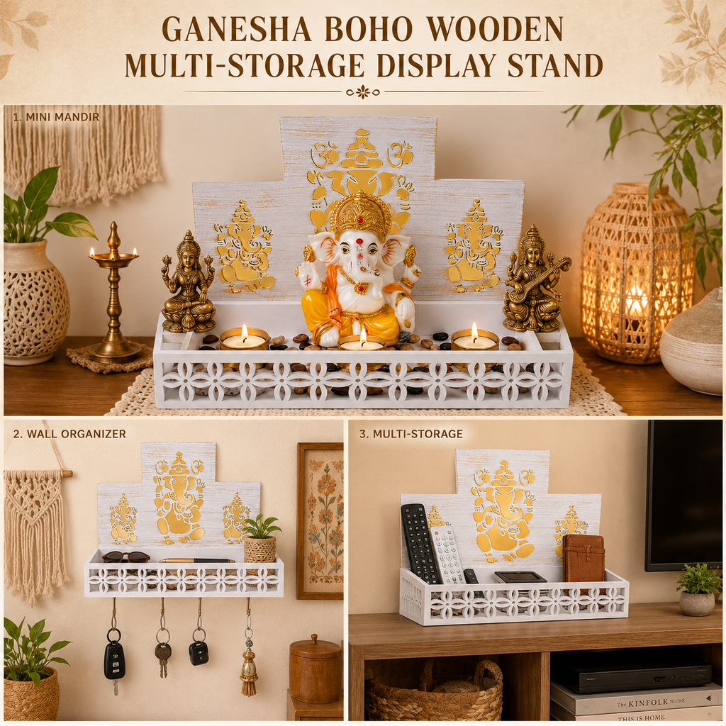 DEVOTION Ganesha Tealight Mandir Set for Home Decor, Extra Large Decorative Pooja Display for Pooja Room, Home Temple, Living Room, Office Desk, Entryway Shelf, Housewarming, Diwali, Pack of 1