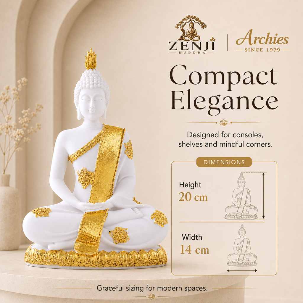 ZENJI Meditating Buddha Statue for Home Decor, Large Decorative Showpiece for Living Room, Office Desk, Meditation Corner, Entryway Console, Shelf Display, Housewarming, Diwali, Pack of 1