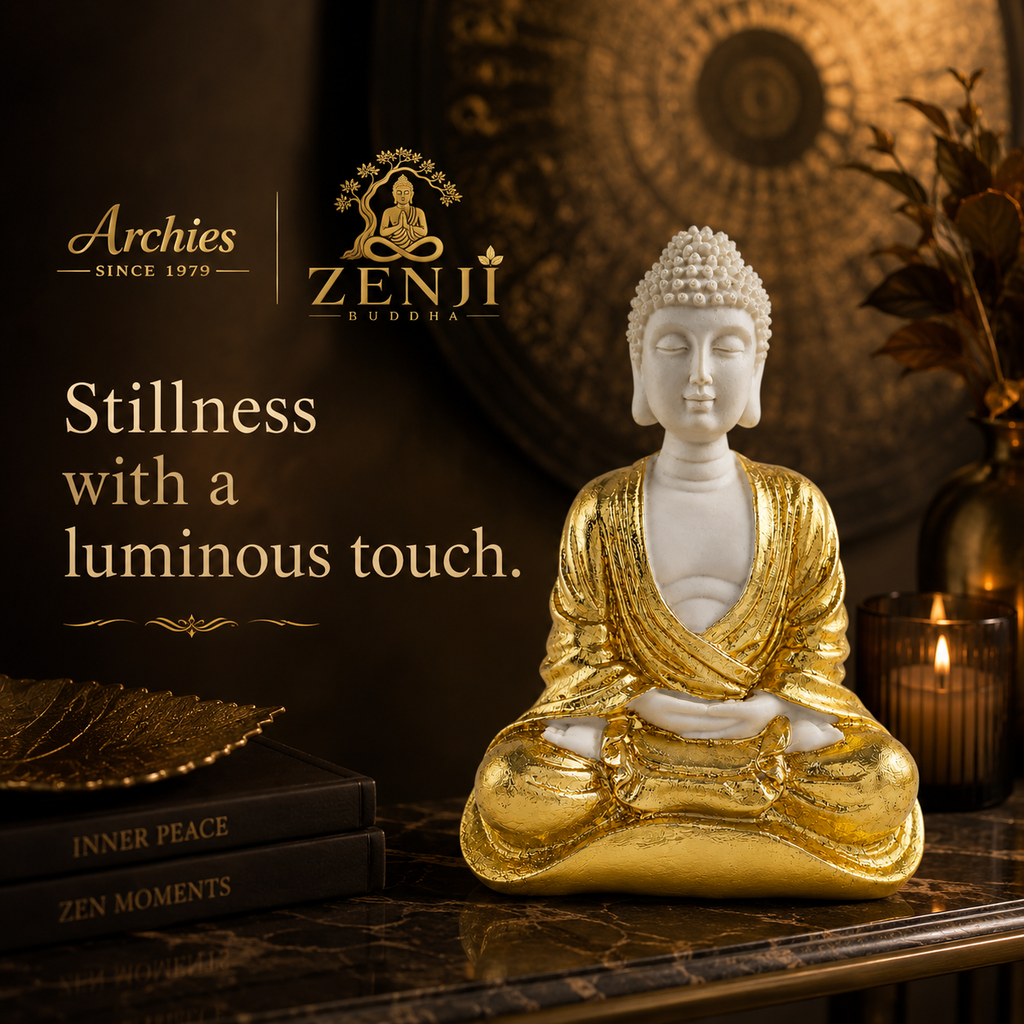 ZENJI Meditating Buddha Statue for Home Decor, Large Decorative Showpiece for Living Room, Office Desk, Meditation Corner, Entryway Console, Shelf Display, Housewarming, Diwali, Pack of 1