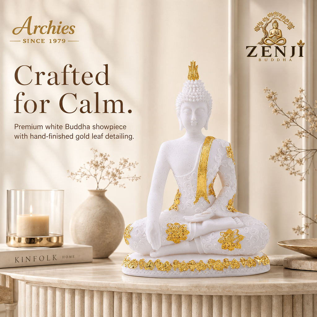 ZENJI Meditating Buddha Statue for Home Decor, Large Decorative Showpiece for Living Room, Office Desk, Meditation Corner, Entryway Console, Shelf Display, Housewarming, Diwali, Pack of 1