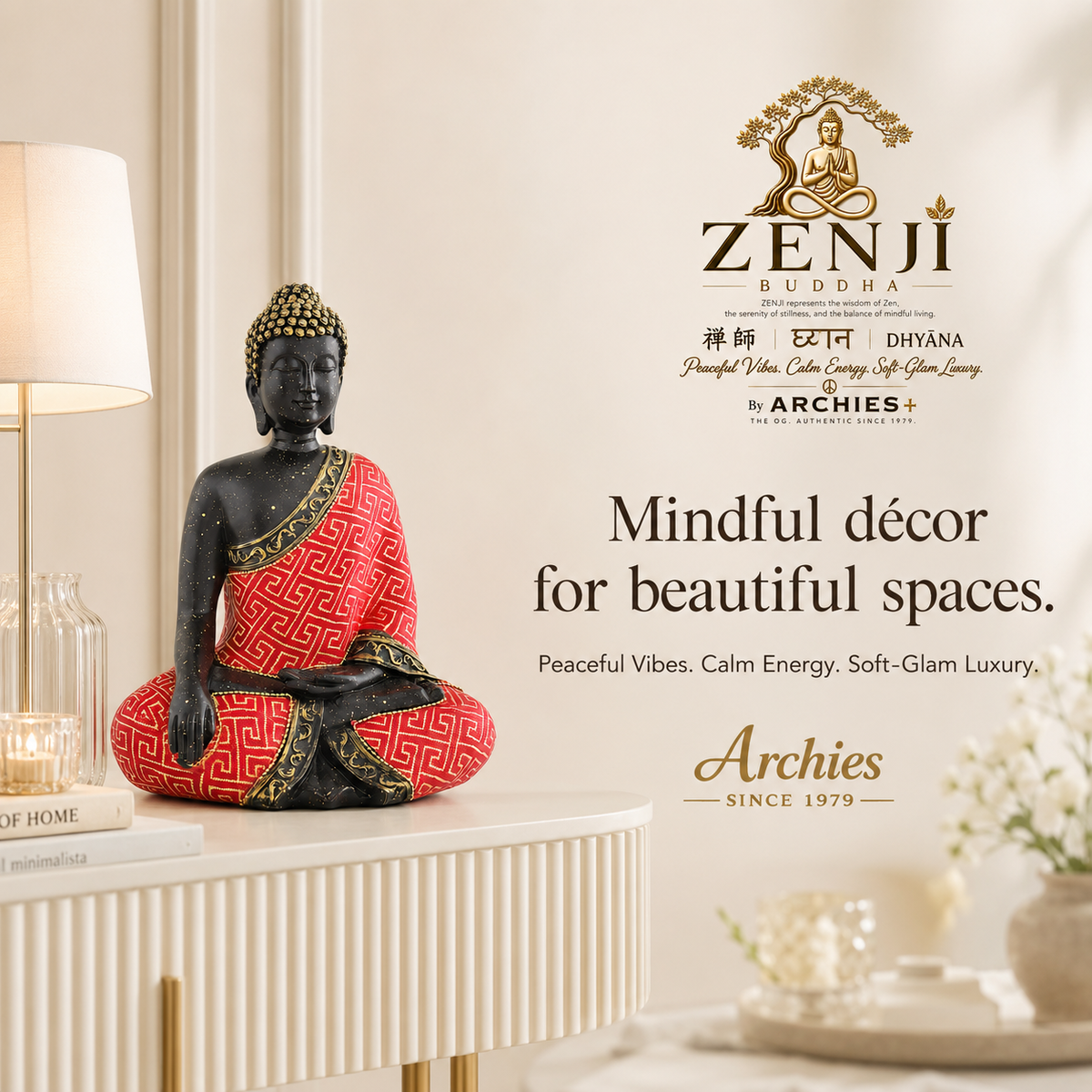 ZENJI Robe Detail Buddha Statue for Home Decor, Extra Large Decorative Showpiece for Living Room, Office Desk, Meditation Corner, Entryway Console, Shelf Display, Housewarming, Diwali, Pack of 1