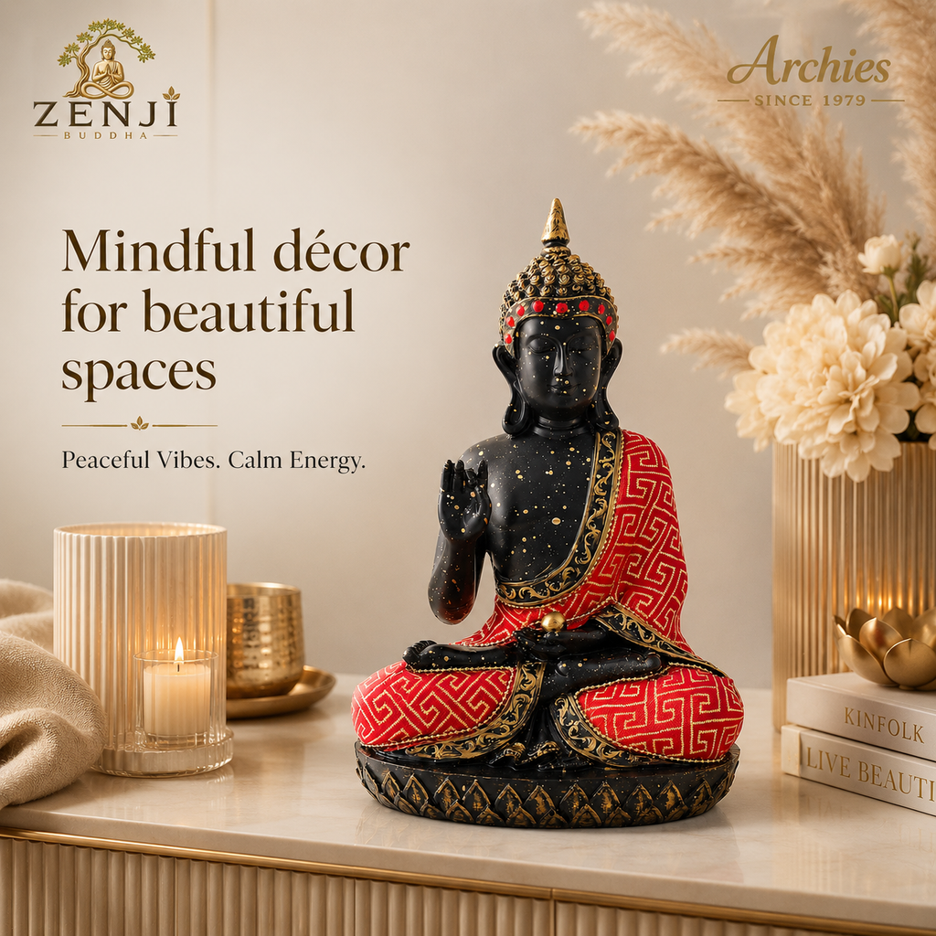 ZENJI Robe Detail Buddha Statue for Home Decor, Large Decorative Showpiece for Living Room, Office Desk, Meditation Corner, Entryway Console, Shelf Display, Housewarming, Diwali, Pack of 1