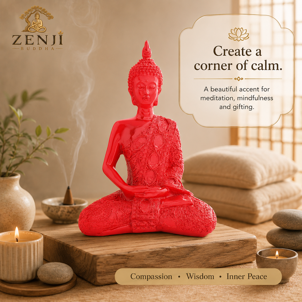 ZENJI Meditating Buddha Statue for Home Decor, Medium Decorative Showpiece for Living Room, Office Desk, Meditation Corner, Entryway Console, Shelf Display, Housewarming, Diwali, Pack of 1