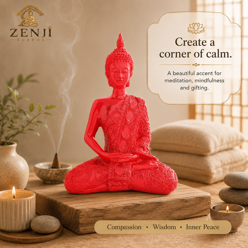 ZENJI Meditating Buddha Statue for Home Decor, Medium Decorative Showpiece for Living Room, Office Desk, Meditation Corner, Entryway Console, Shelf Display, Housewarming, Diwali, Pack of 1