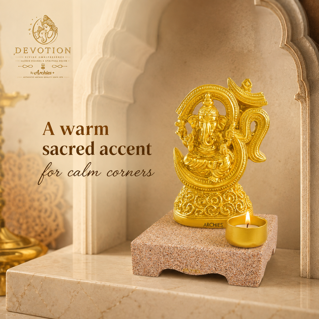 DEVOTION Om Ganesha Tealight Holder for Home Decor, Large Decorative Pooja Display for Pooja Room, Home Temple, Living Room, Office Desk, Entryway Shelf, Housewarming, Diwali, Pack of 1