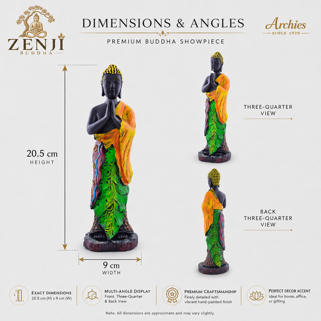 ZENJI Meditating Buddha Statue for Home Decor, Large Decorative Showpiece for Living Room, Office Desk, Meditation Corner, Entryway Console, Shelf Display, Housewarming, Diwali, Pack of 1