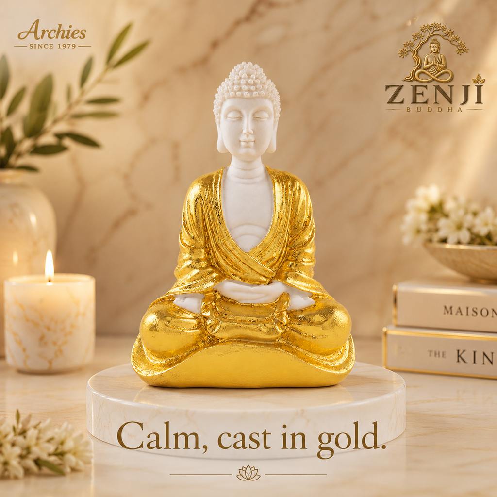 ZENJI Meditating Buddha Statue for Home Decor, Large Decorative Showpiece for Living Room, Office Desk, Meditation Corner, Entryway Console, Shelf Display, Housewarming, Diwali, Pack of 1