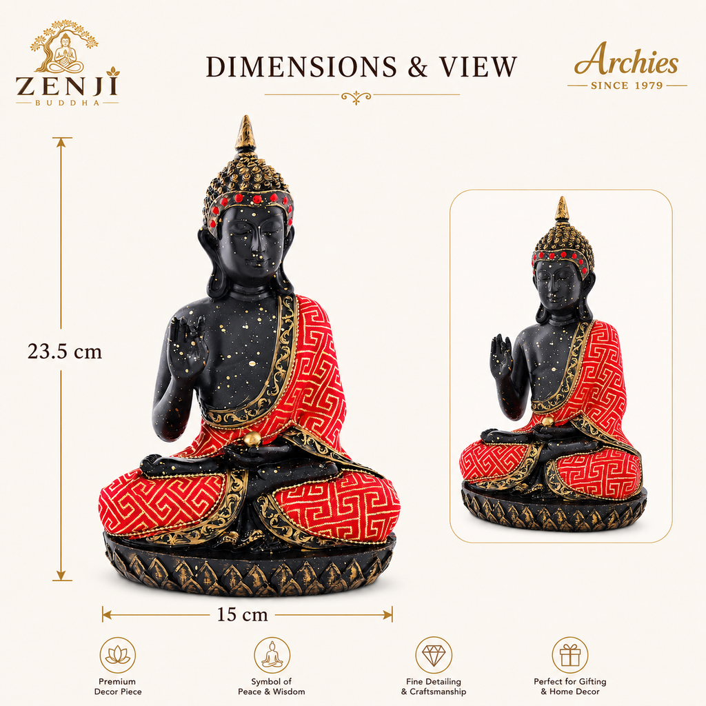 ZENJI Robe Detail Buddha Statue for Home Decor, Large Decorative Showpiece for Living Room, Office Desk, Meditation Corner, Entryway Console, Shelf Display, Housewarming, Diwali, Pack of 1