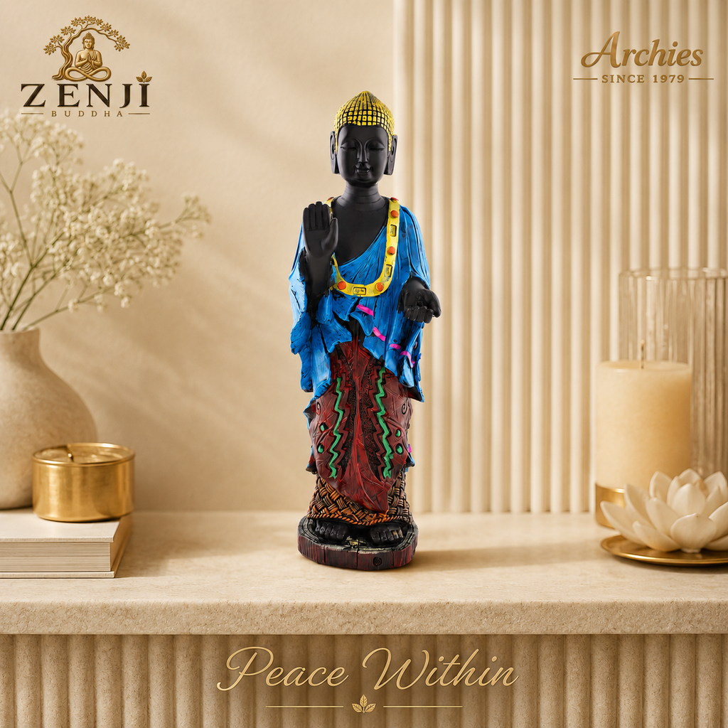 ZENJI Meditating Buddha Statue for Home Decor, Large Decorative Showpiece for Living Room, Office Desk, Meditation Corner, Entryway Console, Shelf Display, Housewarming, Diwali, Pack of 1