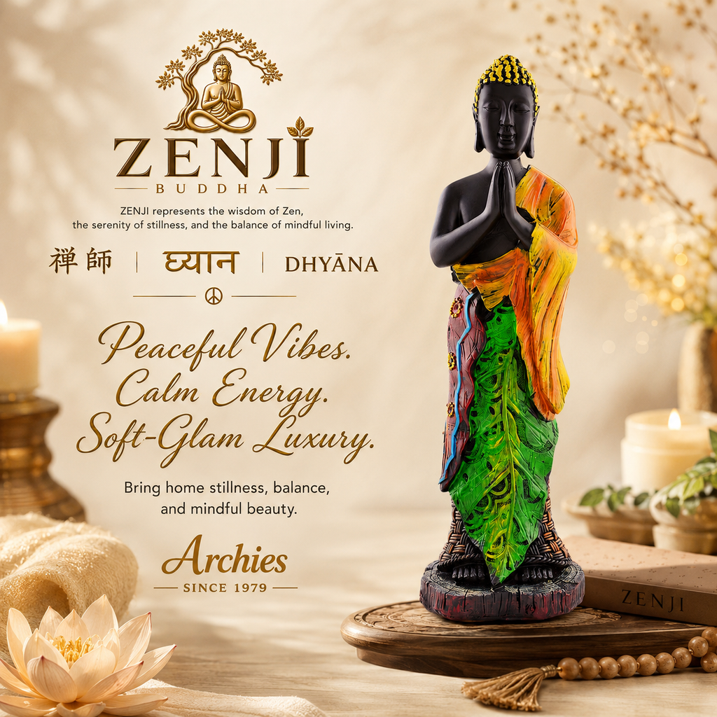 ZENJI Meditating Buddha Statue for Home Decor, Large Decorative Showpiece for Living Room, Office Desk, Meditation Corner, Entryway Console, Shelf Display, Housewarming, Diwali, Pack of 1