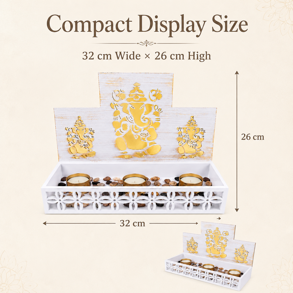 DEVOTION Ganesha Tealight Mandir Set for Home Decor, Extra Large Decorative Pooja Display for Pooja Room, Home Temple, Living Room, Office Desk, Entryway Shelf, Housewarming, Diwali, Pack of 1