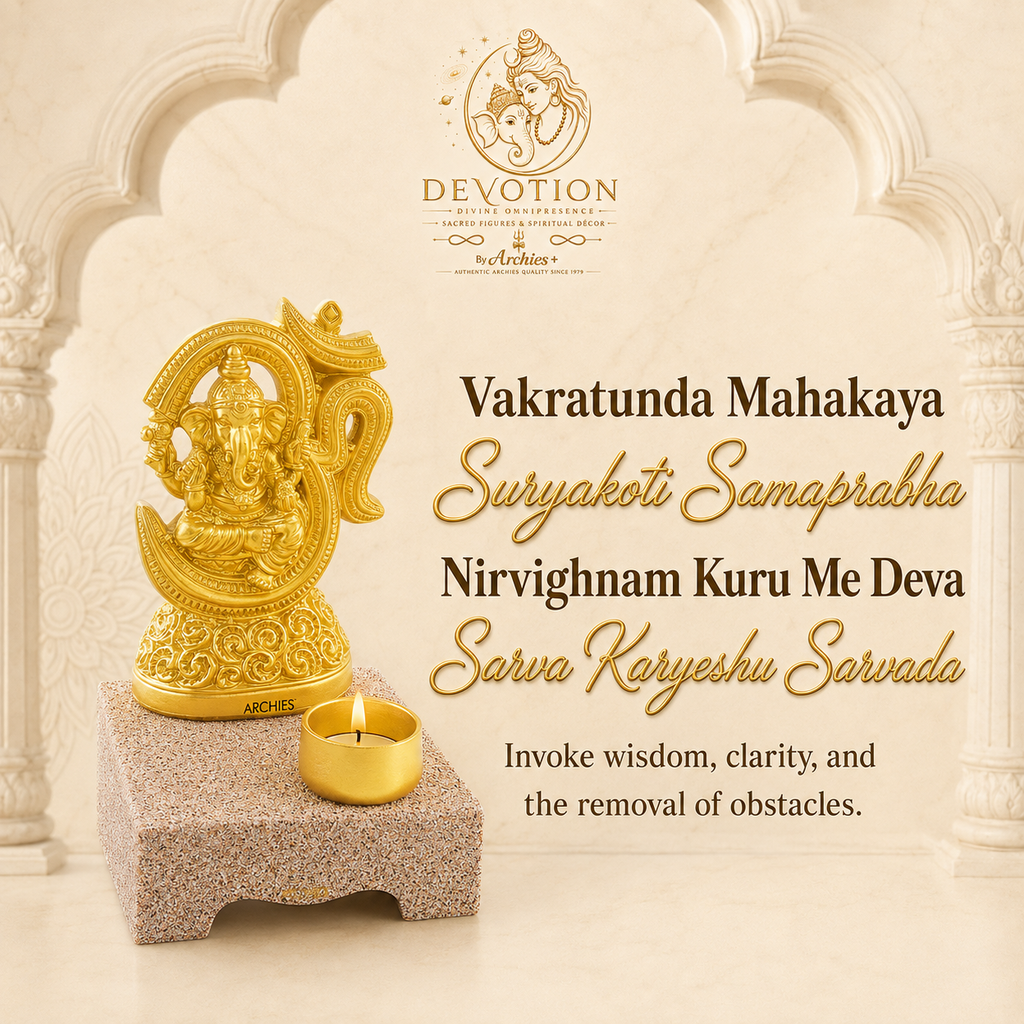 DEVOTION Om Ganesha Tealight Holder for Home Decor, Large Decorative Pooja Display for Pooja Room, Home Temple, Living Room, Office Desk, Entryway Shelf, Housewarming, Diwali, Pack of 1