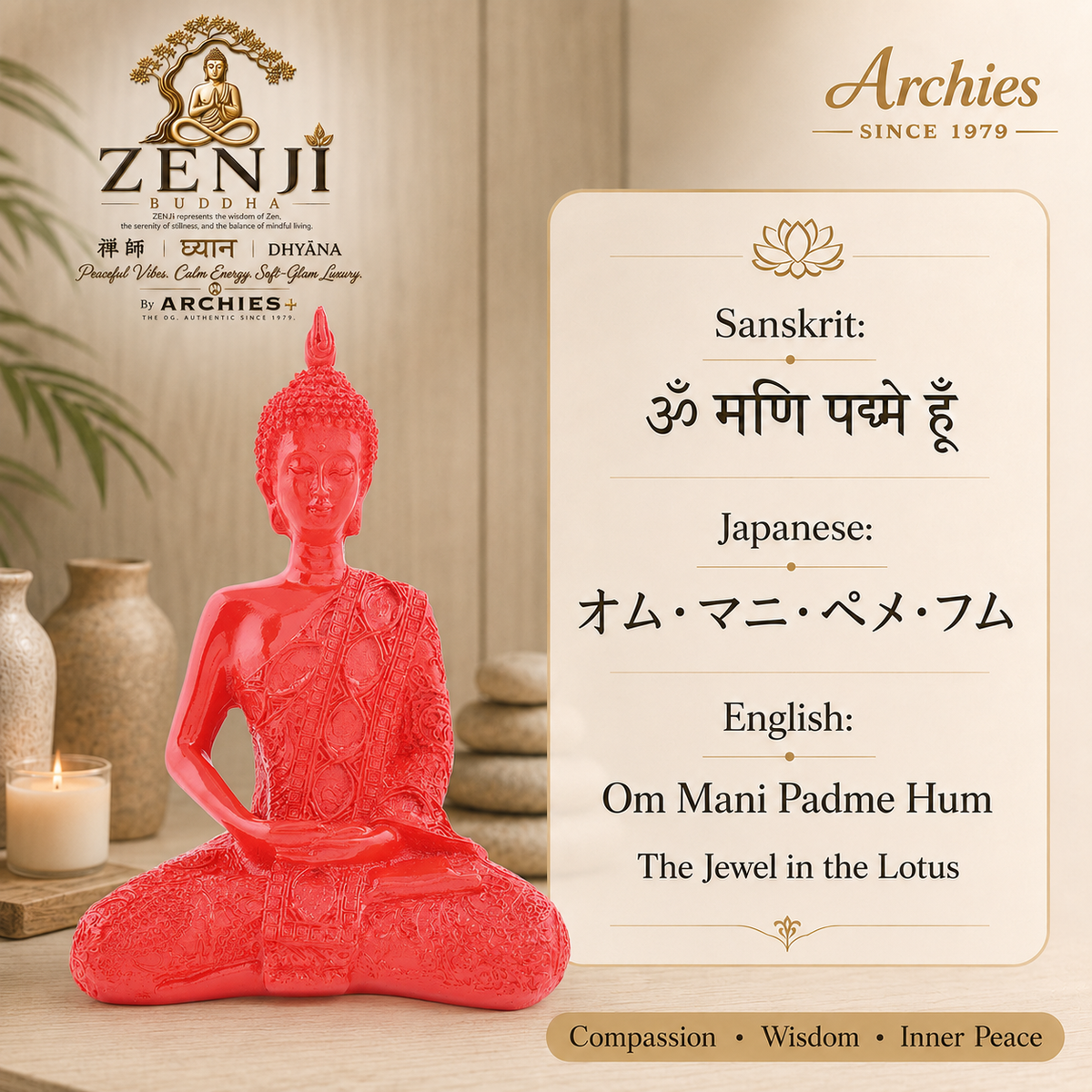 ZENJI Meditating Buddha Statue for Home Decor, Medium Decorative Showpiece for Living Room, Office Desk, Meditation Corner, Entryway Console, Shelf Display, Housewarming, Diwali, Pack of 1
