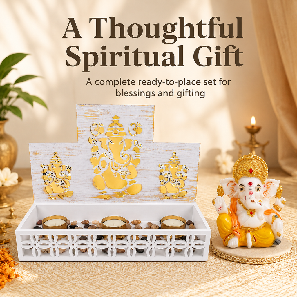 DEVOTION Ganesha Tealight Mandir Set for Home Decor, Extra Large Decorative Pooja Display for Pooja Room, Home Temple, Living Room, Office Desk, Entryway Shelf, Housewarming, Diwali, Pack of 1