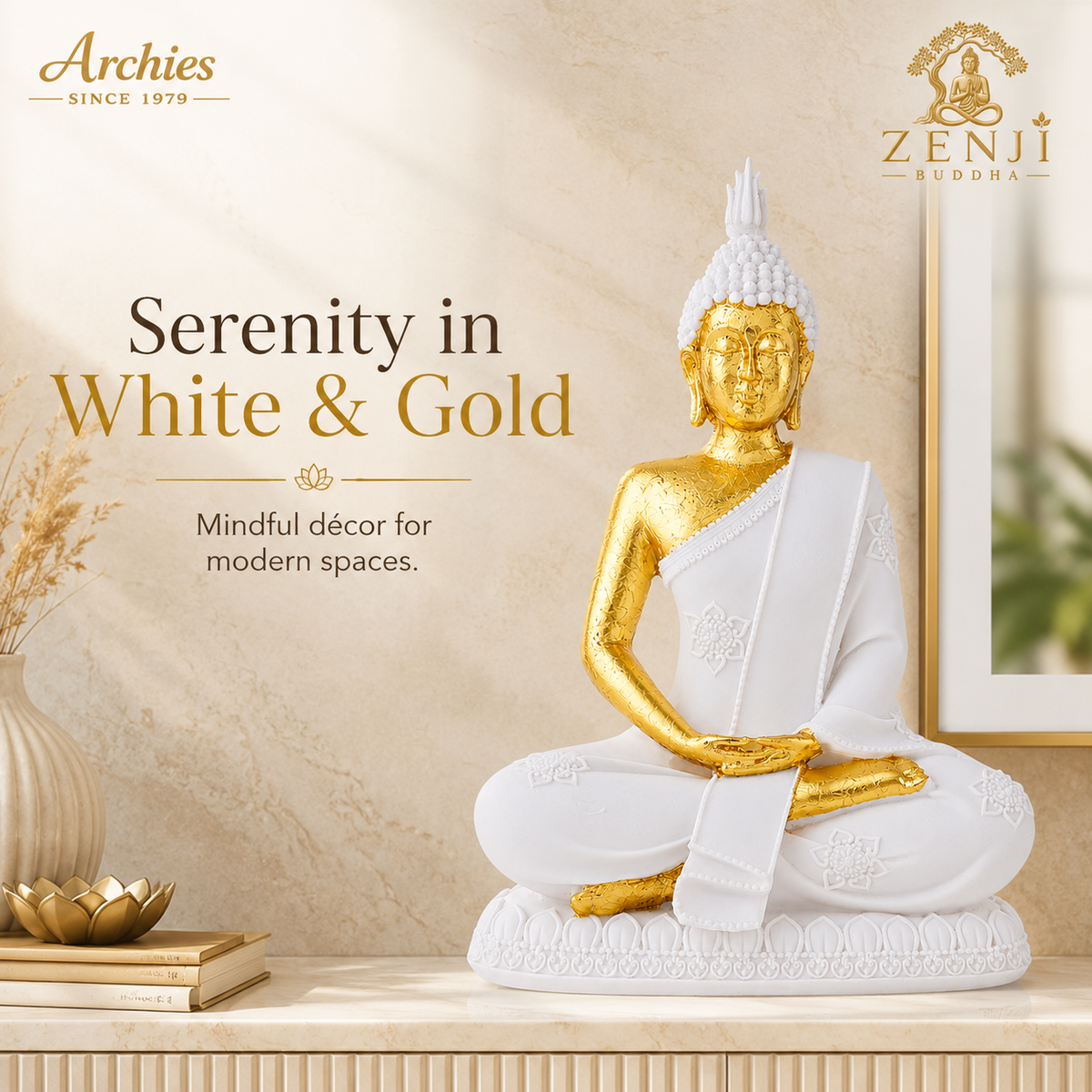 ZENJI Meditating Buddha Statue for Home Decor, Large Decorative Showpiece for Living Room, Office Desk, Meditation Corner, Entryway Console, Shelf Display, Housewarming, Diwali, Pack of 1