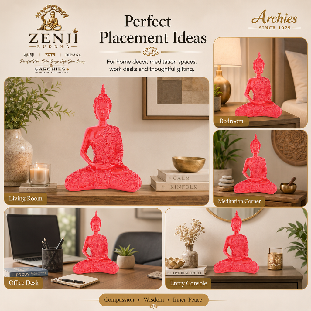 ZENJI Meditating Buddha Statue for Home Decor, Medium Decorative Showpiece for Living Room, Office Desk, Meditation Corner, Entryway Console, Shelf Display, Housewarming, Diwali, Pack of 1