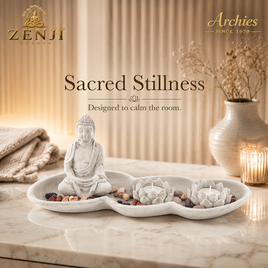 ZENJI Classic Buddha Statue for Home Decor, Large Decorative Showpiece for Living Room, Office Desk, Meditation Corner, Entryway Console, Shelf Display, Housewarming, Diwali, Bedroom Shelf, Pack of 1