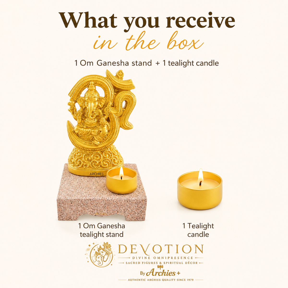 DEVOTION Om Ganesha Tealight Holder for Home Decor, Large Decorative Pooja Display for Pooja Room, Home Temple, Living Room, Office Desk, Entryway Shelf, Housewarming, Diwali, Pack of 1